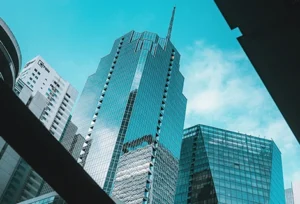 Close up of skyscrapers architecture in Manila, Philippines